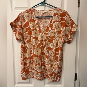 Entro Orange and Cream Floral Blouse